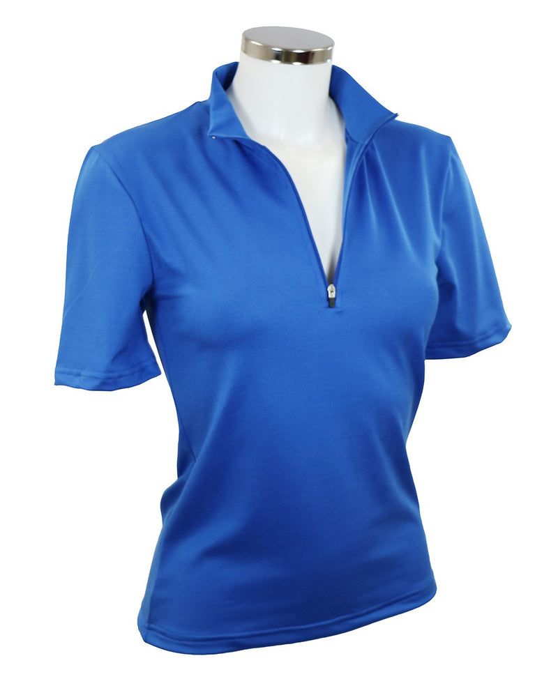 t-shirt femme manches courtes col zippé WINCY bleu roi