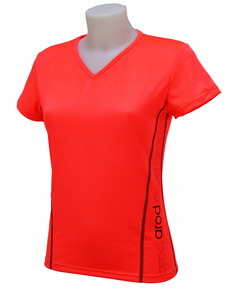 t-shirt femme manches courtes col V WIIT Rouge FLUO