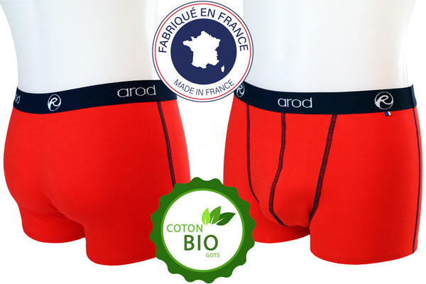 NOUVEAU Boxer arod en Coton Bio coloris Rouge et Marine
