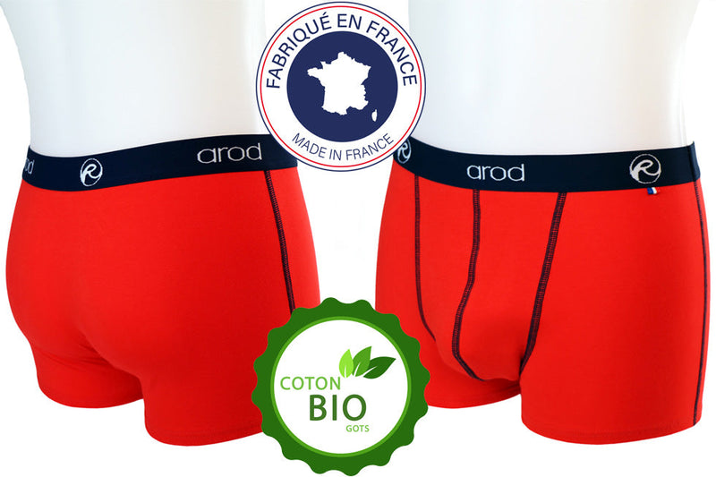 NOUVEAU Boxer arod en Coton Bio coloris Rouge et Marine