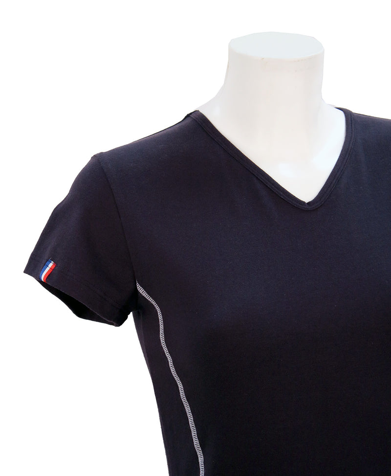 NOUVEAU t-shirt femme ref. WIIT Marine et Blanc en Coton Bio / Elasthanne