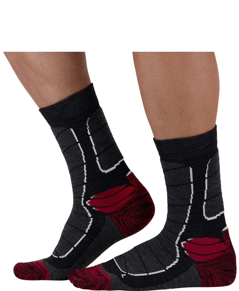 Chaussette laine MONNET - TREK MEDIUM - Gris foncé et Bordeaux
