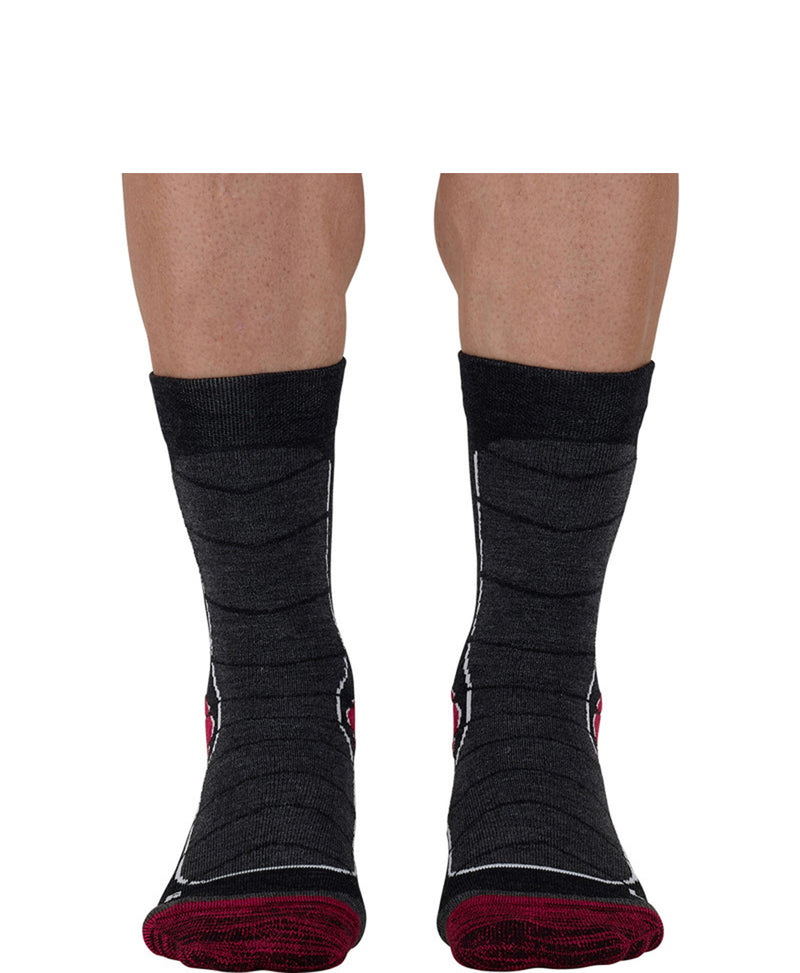 Chaussette laine MONNET - TREK MEDIUM - Gris foncé et Bordeaux