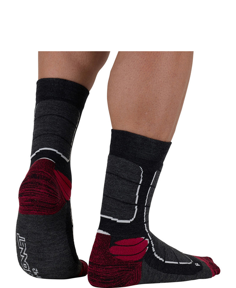 Chaussette laine MONNET - TREK MEDIUM - Gris foncé et Bordeaux