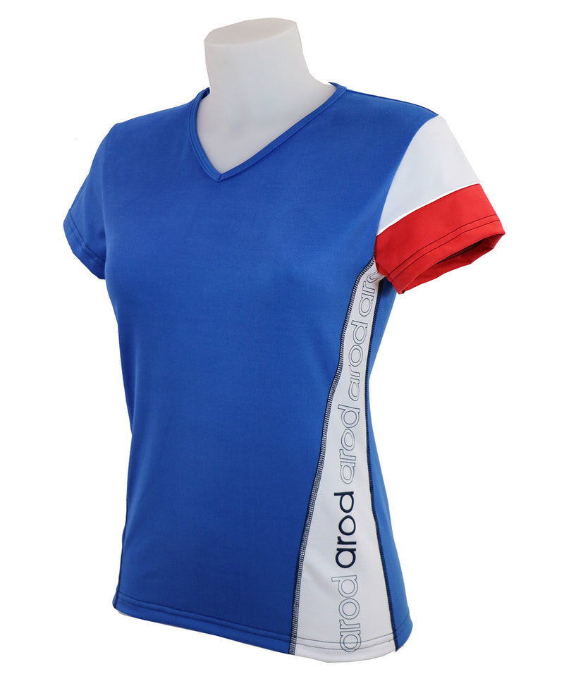 t-shirt femme manches courtes col V WIIT Bleu Blanc Rouge