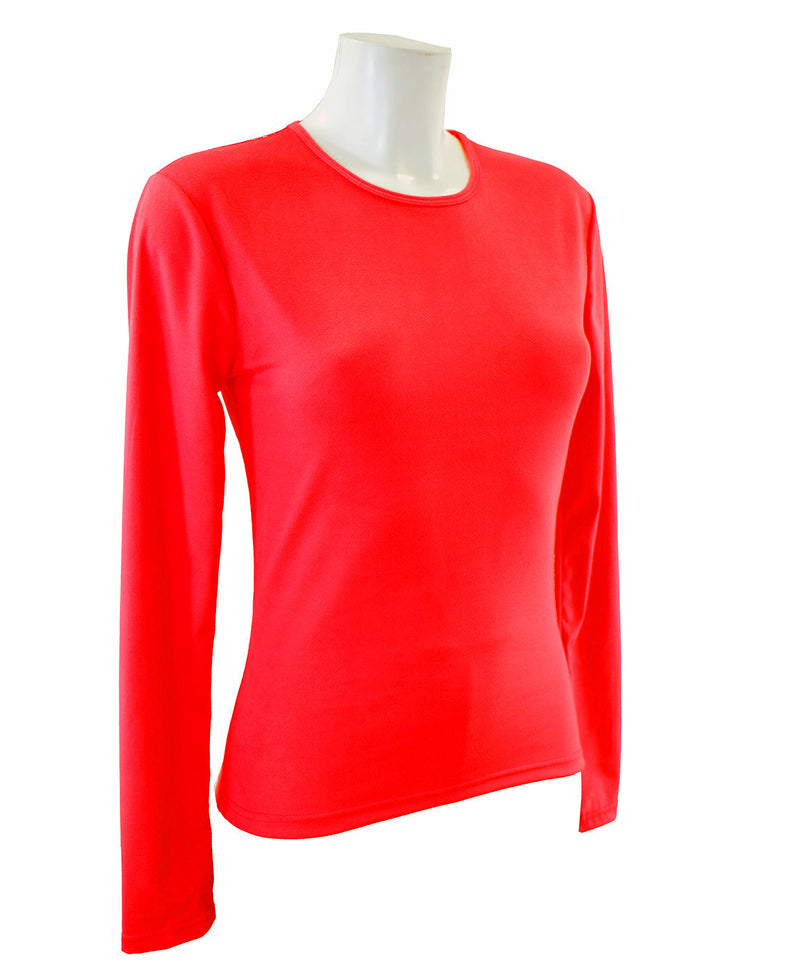 t-shirt femme manches longues col rond WAMI rouge FLUO