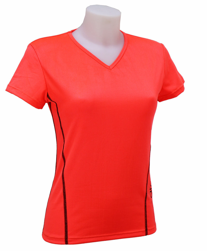 t-shirt femme manches courtes col V WIIT Rouge FLUO