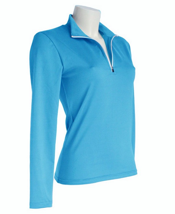 t-shirt femme manches longues col zippé WINDY turquoise