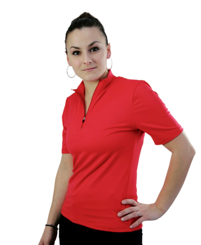 t-shirt femme manches courtes col zippé WINCY rouge