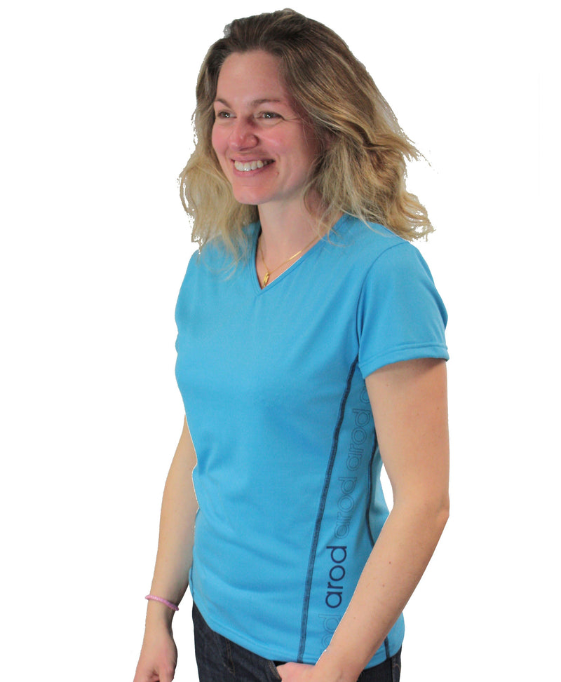 WOMEN'S BREATHABLE STRETCH T-SHIRT WIIT TURQUOISE
