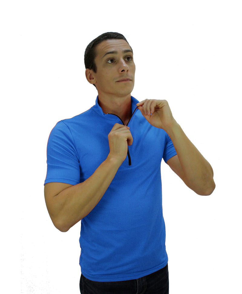 T-shirt homme manches courtes col zippé ZINCY bleu roi