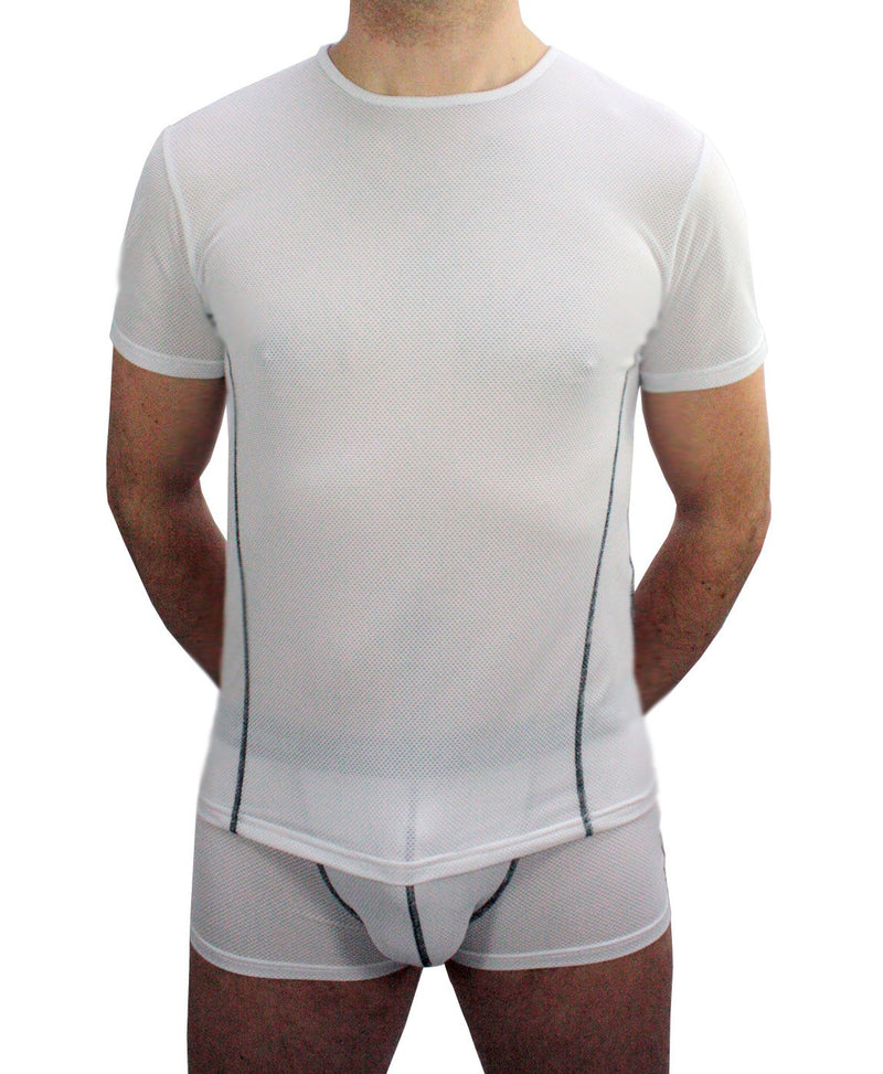 t-shirt homme manches courtes col rond ZUN 3D ajouré blanc